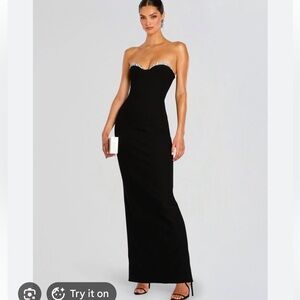Retrofete Black Strapless Dress with Silver Accents